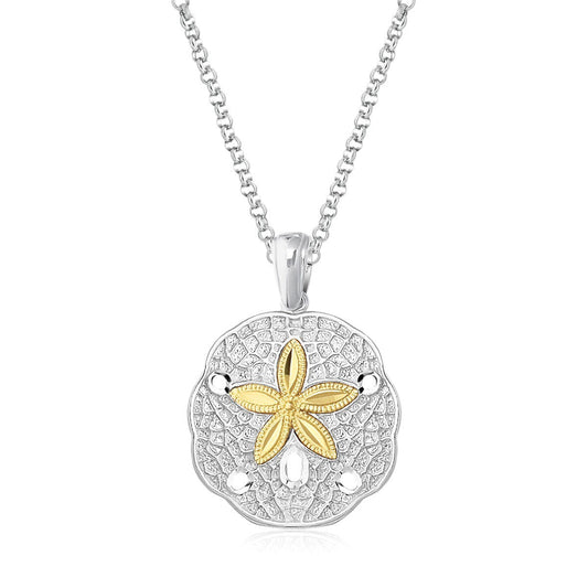 Designer Sterling Silver and 14k Yellow Gold Sand Dollar Pendant RCJ Pendants  CELESTIA LUXE JEWELLERS