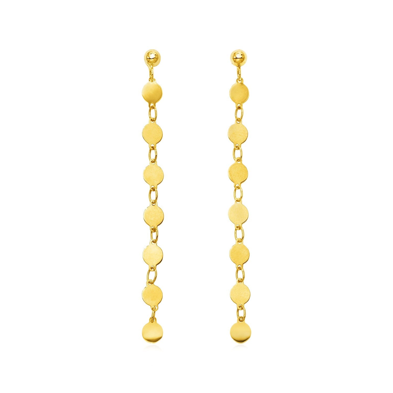 14k Yellow Gold Post Dangle Earrings with Polished Circles RCJ Earrings  CELESTIA LUXE JEWELLERS