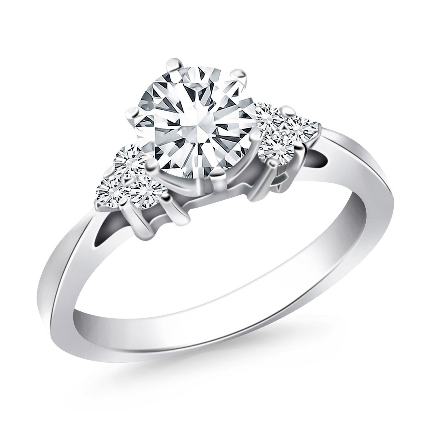 14k White Gold Cathedral Engagement Ring with Side Diamond Clusters RCJ Rings  CELESTIA LUXE JEWELLERS