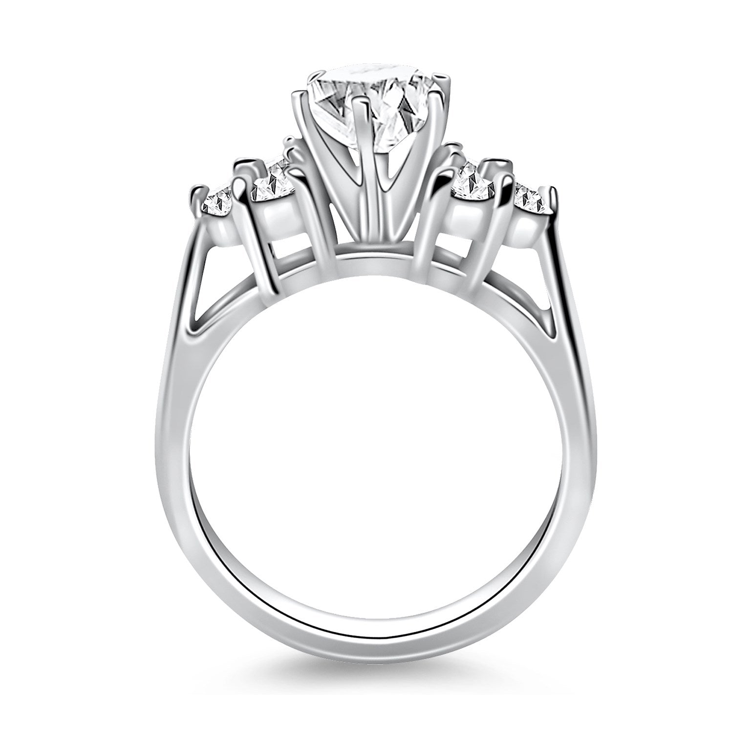 14k White Gold Cathedral Engagement Ring with Side Diamond Clusters RCJ Rings  CELESTIA LUXE JEWELLERS