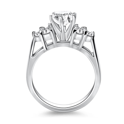 14k White Gold Cathedral Engagement Ring with Side Diamond Clusters RCJ Rings  CELESTIA LUXE JEWELLERS