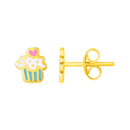 14k Yellow Gold and Enamel Cupcake Stud Earrings RCJ Earrings  CELESTIA LUXE JEWELLERS