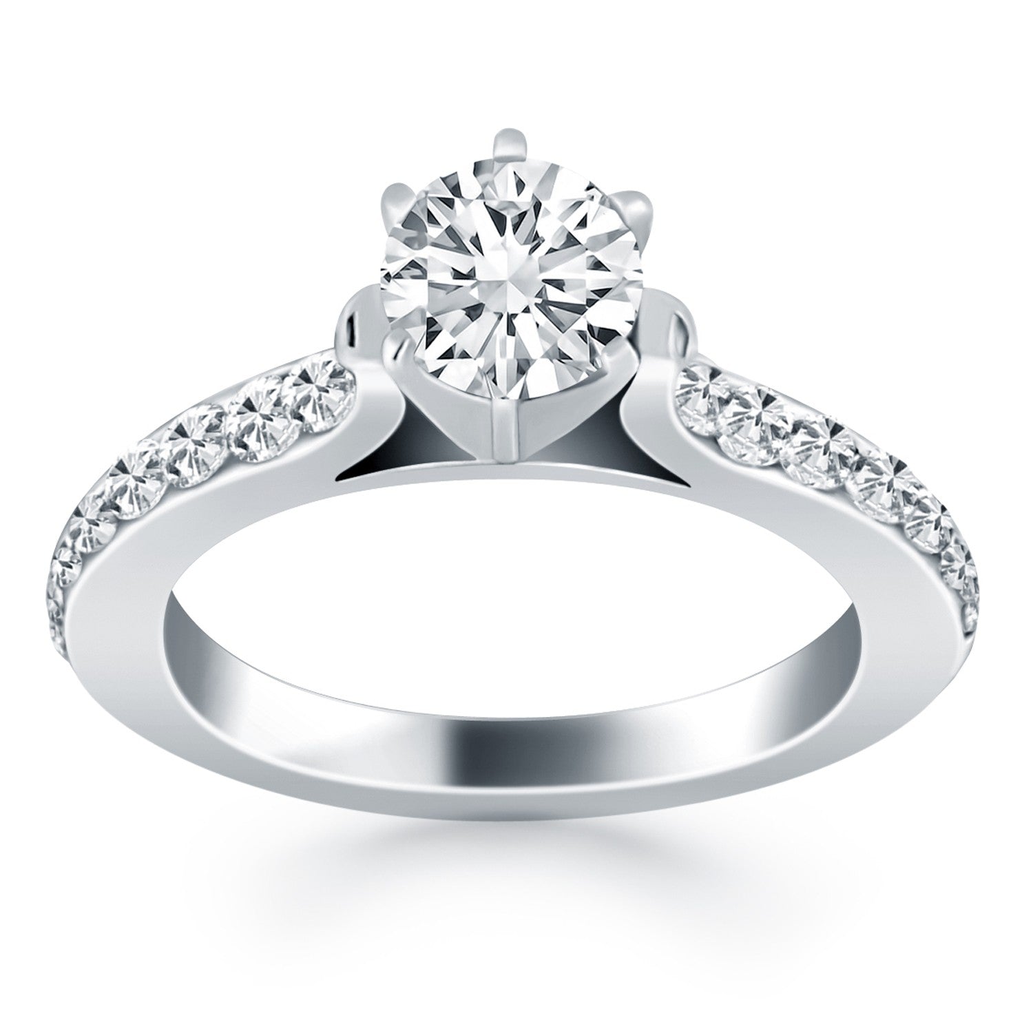 14k White Gold Curved Shank Engagement Ring with Pave Diamonds RCJ Rings  CELESTIA LUXE JEWELLERS