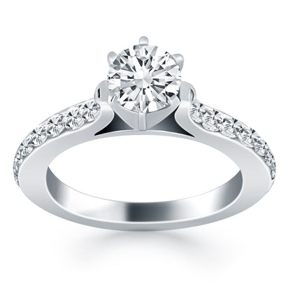 14k White Gold Curved Shank Engagement Ring with Pave Diamonds RCJ Rings  CELESTIA LUXE JEWELLERS