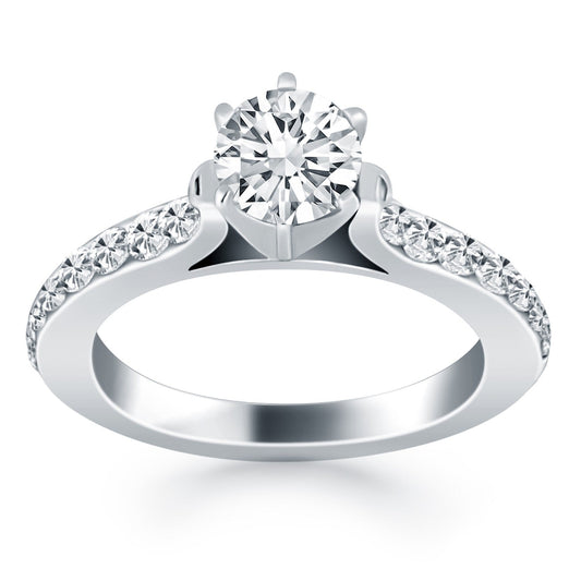 14k White Gold Curved Shank Engagement Ring with Pave Diamonds RCJ Rings  CELESTIA LUXE JEWELLERS