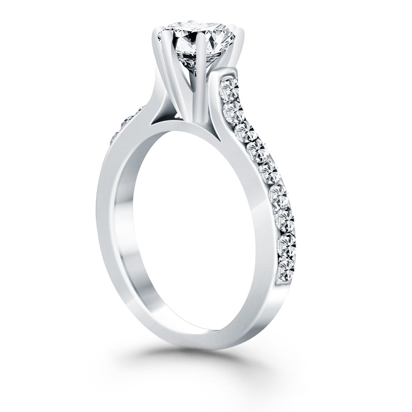 14k White Gold Curved Shank Engagement Ring with Pave Diamonds RCJ Rings  CELESTIA LUXE JEWELLERS
