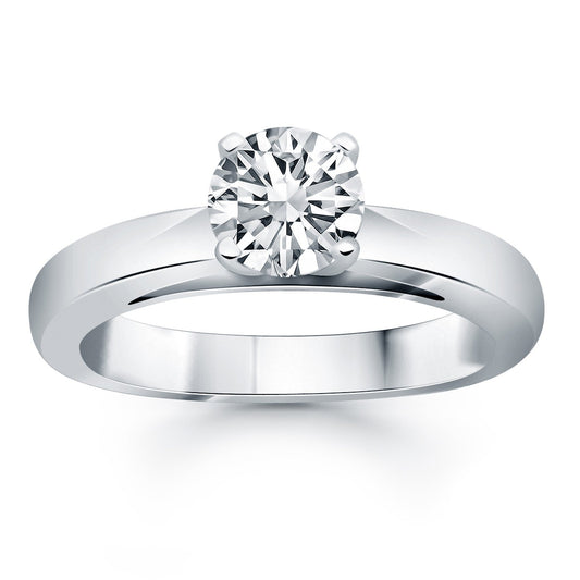14k White Gold Classic Wide Band Cathedral Solitaire Engagement Ring RCJ Rings  CELESTIA LUXE JEWELLERS