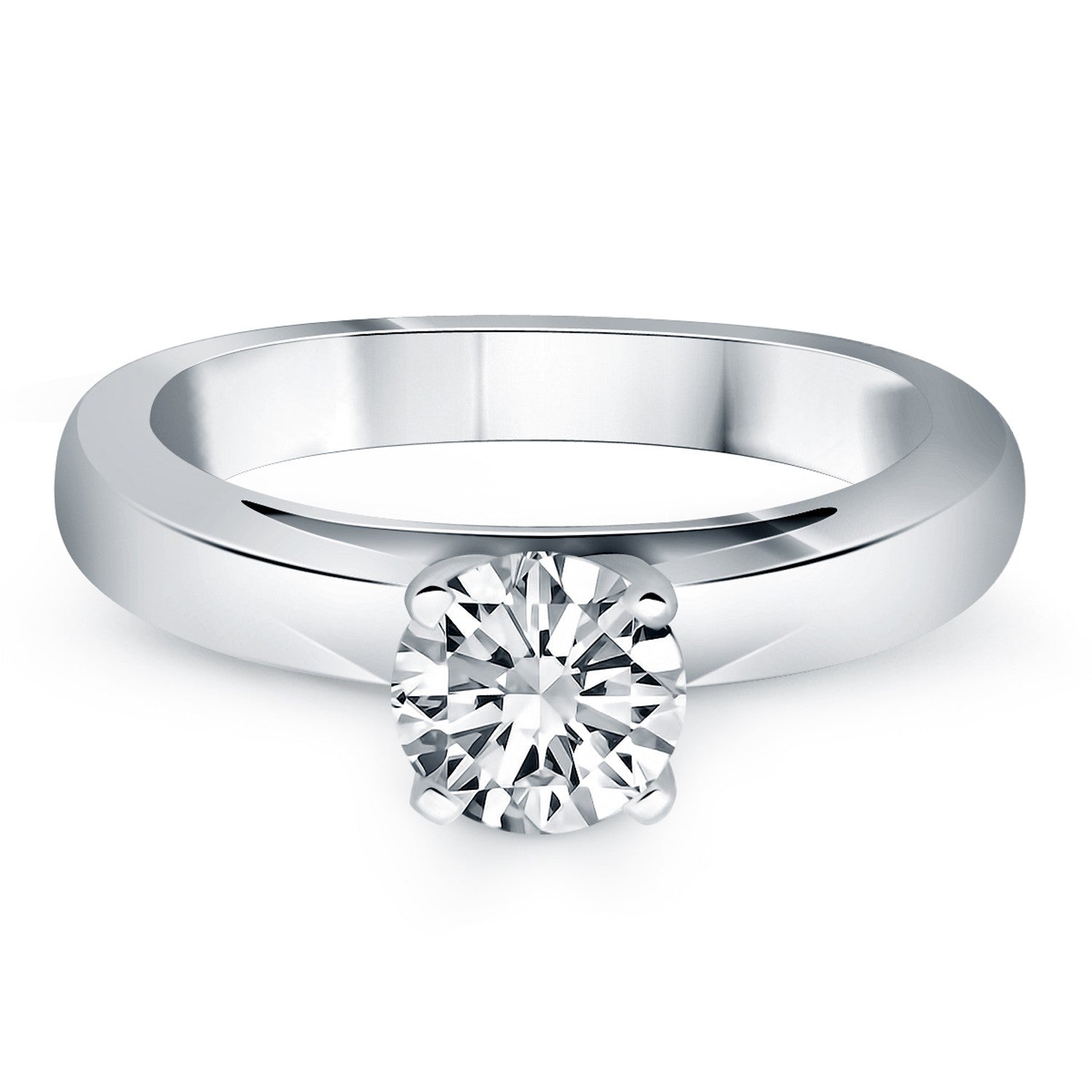 14k White Gold Classic Wide Band Cathedral Solitaire Engagement Ring RCJ Rings  CELESTIA LUXE JEWELLERS