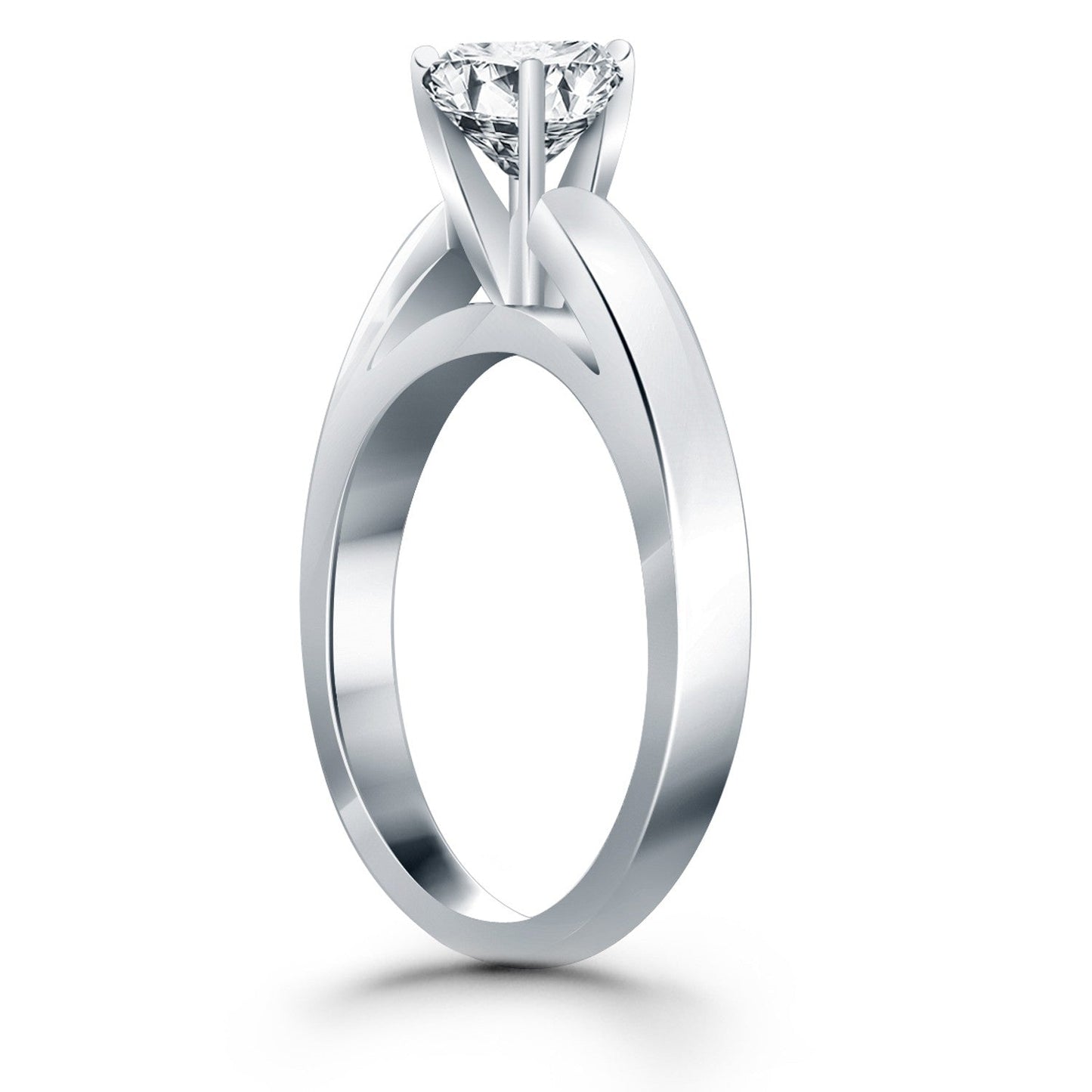 14k White Gold Classic Wide Band Cathedral Solitaire Engagement Ring RCJ Rings  CELESTIA LUXE JEWELLERS