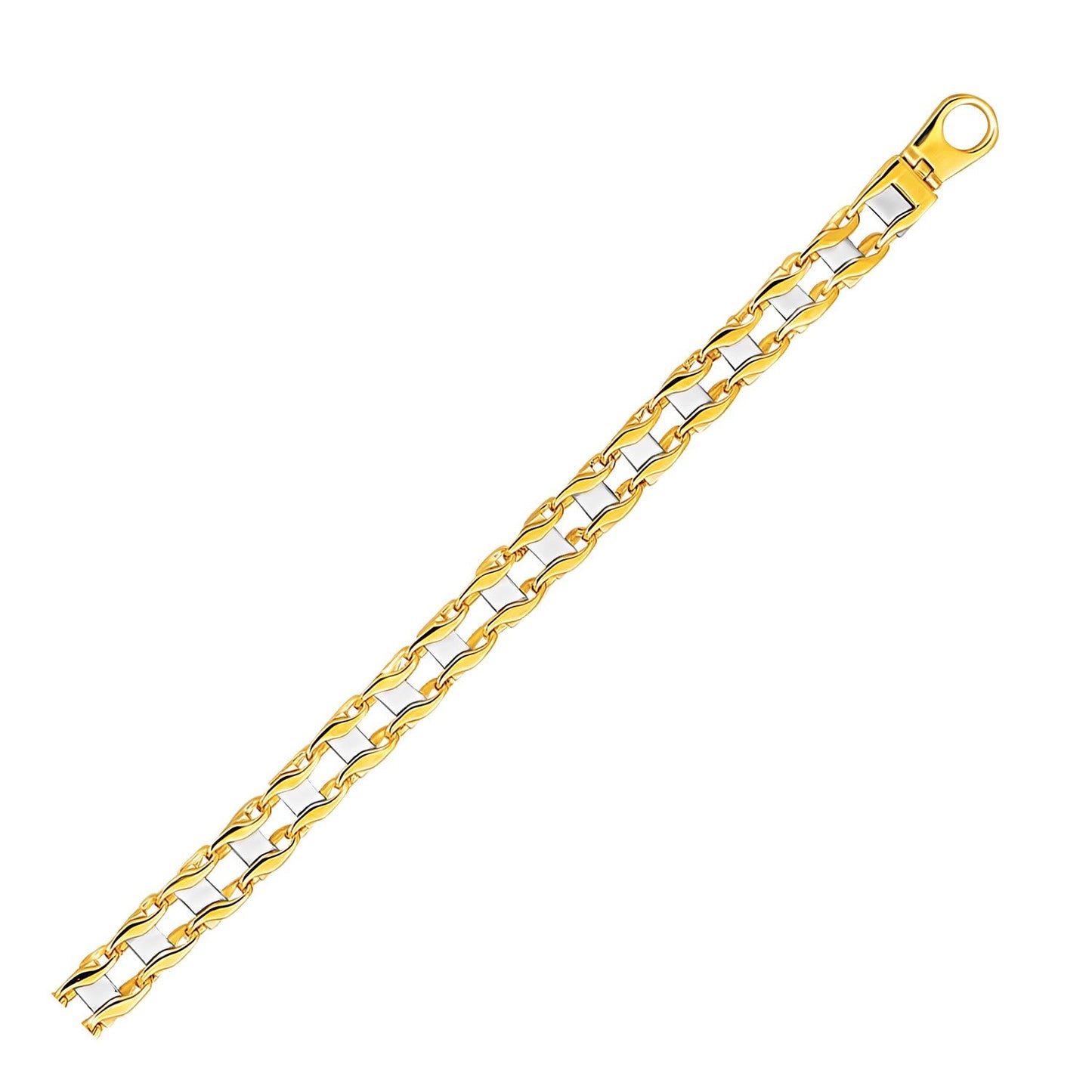 14k Two-Tone Gold Mens Bracelet with S Style Bar Links (7.85 mm) RCJ Bracelets  CELESTIA LUXE JEWELLERS
