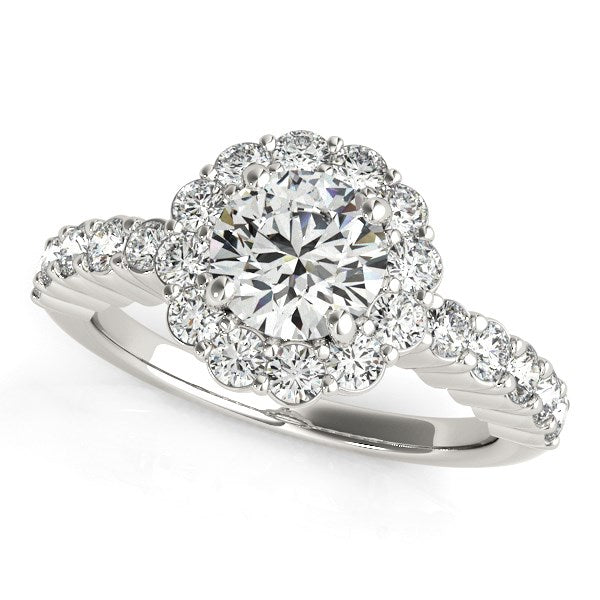 14k White Gold Round Floral Motif Diamond Engagement Ring (1 5/8 cttw) RCJ Rings  CELESTIA LUXE JEWELLERS