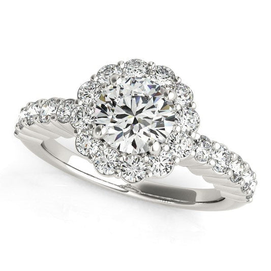 14k White Gold Round Floral Motif Diamond Engagement Ring (1 5/8 cttw) RCJ Rings  CELESTIA LUXE JEWELLERS