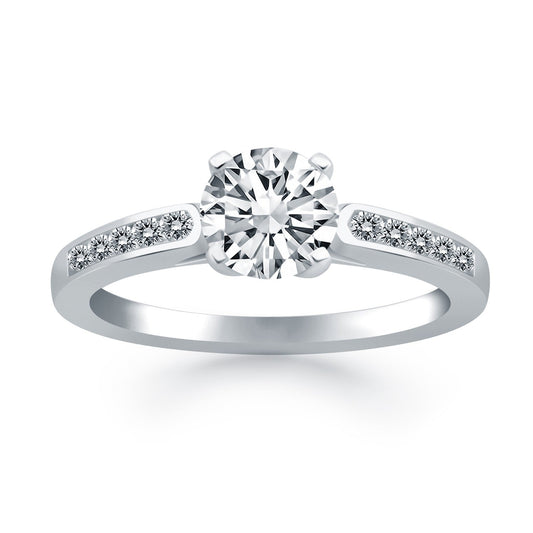 14k White Gold Diamond Channel Cathedral Engagement Ring RCJ Rings  CELESTIA LUXE JEWELLERS
