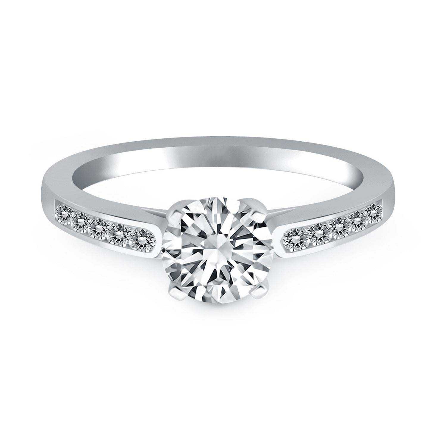 14k White Gold Diamond Channel Cathedral Engagement Ring RCJ Rings  CELESTIA LUXE JEWELLERS
