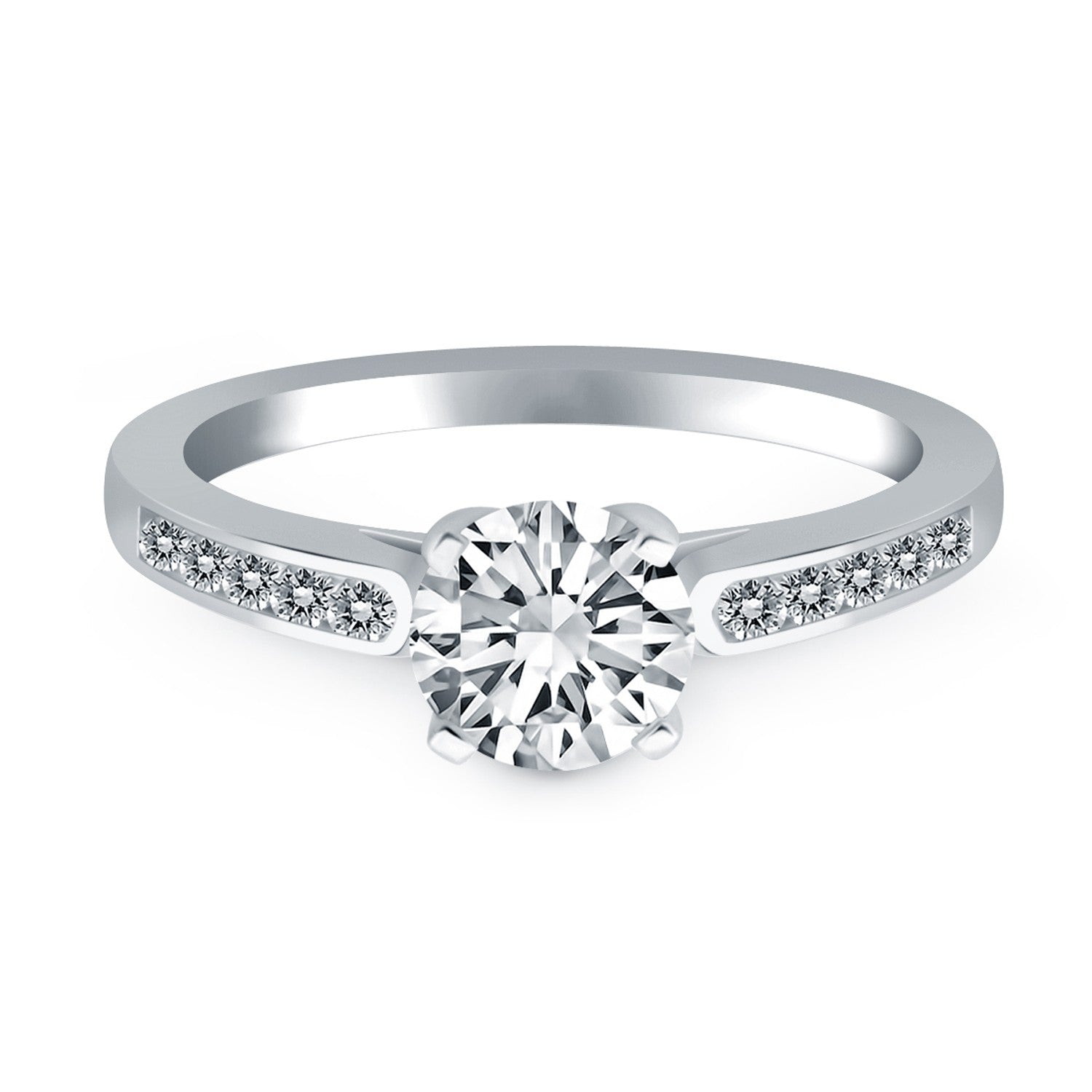 14k White Gold Diamond Channel Cathedral Engagement Ring RCJ Rings  CELESTIA LUXE JEWELLERS