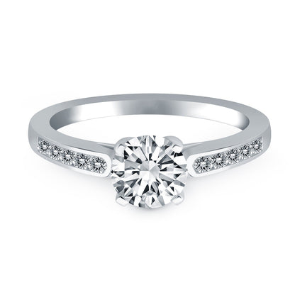 14k White Gold Diamond Channel Cathedral Engagement Ring RCJ Rings  CELESTIA LUXE JEWELLERS