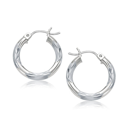 14k White Gold Hoop Earrings with Diamond Cuts (3x15mm) RCJ Earrings  CELESTIA LUXE JEWELLERS