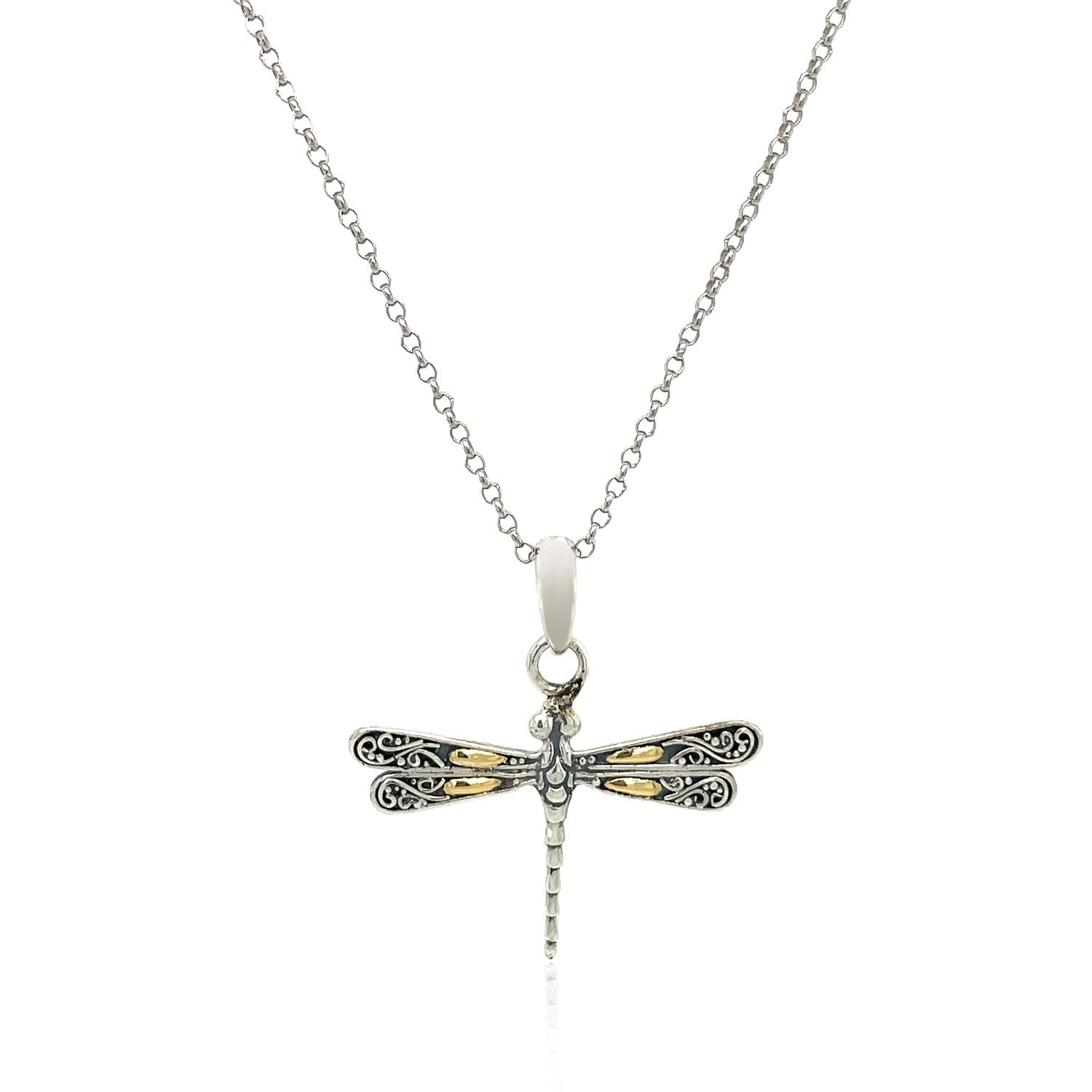 18k Yellow Gold and Sterling Silver Pendant in a Dragonfly Design RCJ Pendants  CELESTIA LUXE JEWELLERS