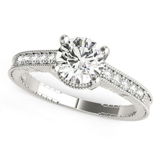 14k White Gold Round Antique Style Diamond Engagement Ring (1 1/8 cttw) RCJ Rings  CELESTIA LUXE JEWELLERS
