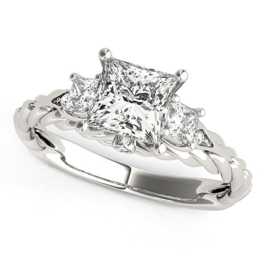 14k White Gold Princess Cut 3 Stone Antique Style Diamond Ring (1 1/8 cttw) RCJ Rings  CELESTIA LUXE JEWELLERS