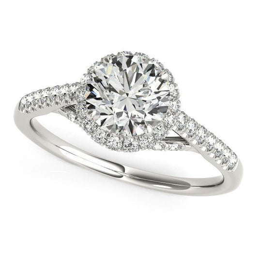 14k White Gold Round Cut Pave Set Shank Diamond Engagement Ring (1 3/8 cttw) RCJ Rings  CELESTIA LUXE JEWELLERS