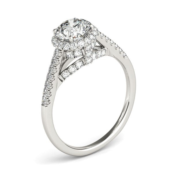 14k White Gold Round Cut Pave Set Shank Diamond Engagement Ring (1 3/8 cttw) RCJ Rings  CELESTIA LUXE JEWELLERS