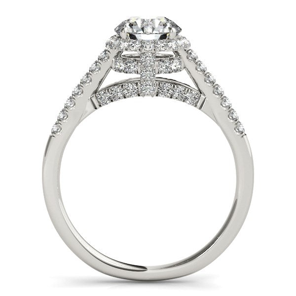 14k White Gold Round Cut Pave Set Shank Diamond Engagement Ring (1 3/8 cttw) RCJ Rings  CELESTIA LUXE JEWELLERS