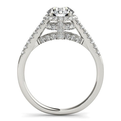 14k White Gold Round Cut Pave Set Shank Diamond Engagement Ring (1 3/8 cttw) RCJ Rings  CELESTIA LUXE JEWELLERS
