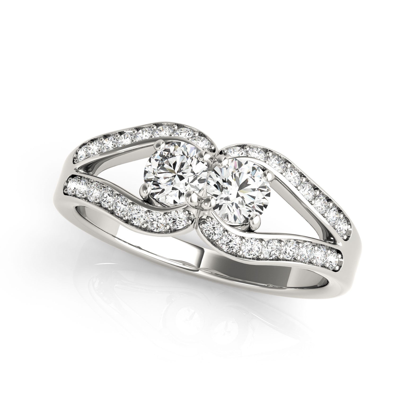 Two Stone Split Shank Design Diamond Ring in 14k White Gold (3/4 cttw) RCJ Rings  CELESTIA LUXE JEWELLERS