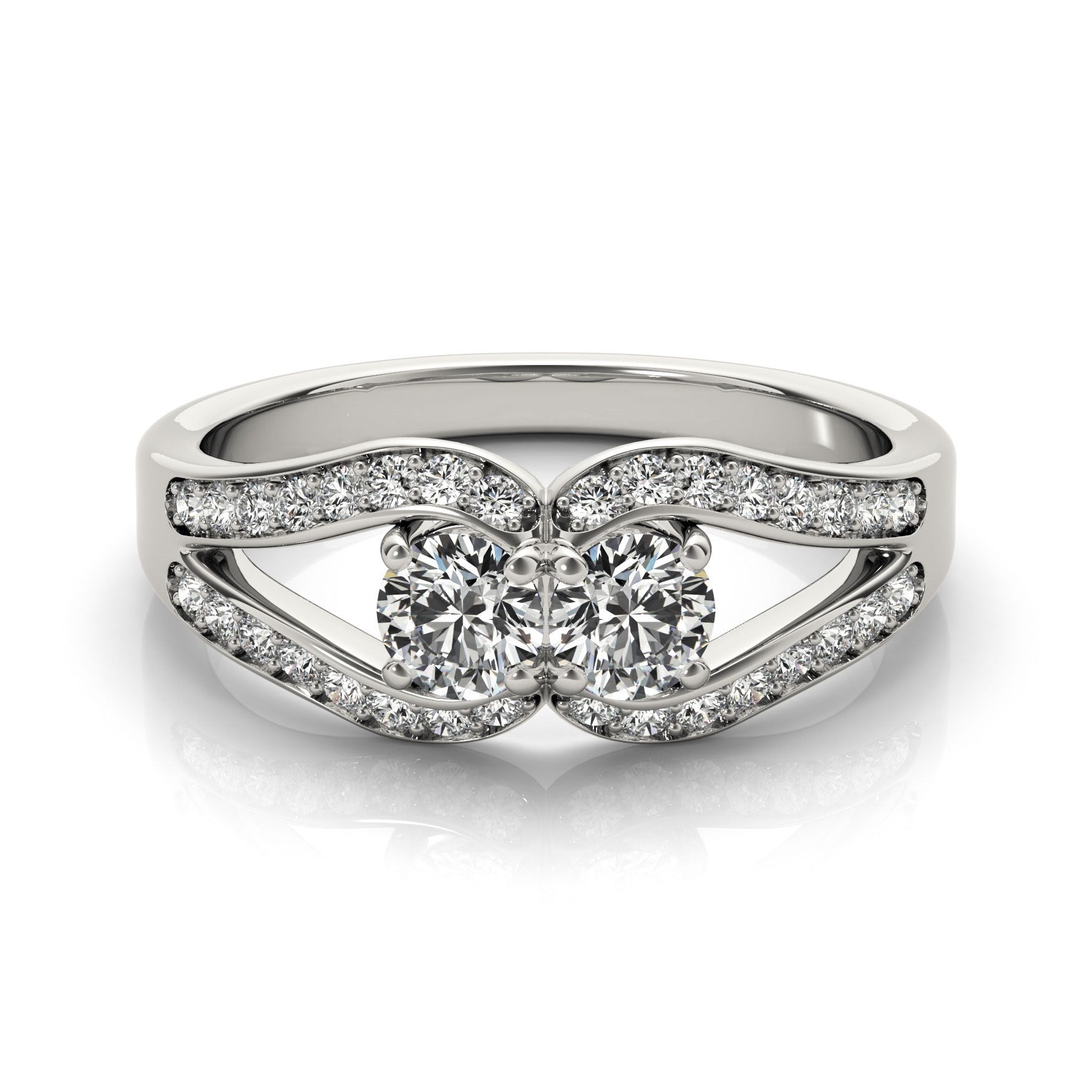 Two Stone Split Shank Design Diamond Ring in 14k White Gold (3/4 cttw) RCJ Rings  CELESTIA LUXE JEWELLERS
