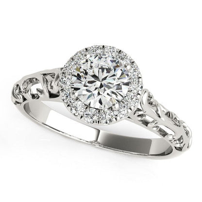 14k White Gold Halo Antique Style Round Diamond Engagement Ring (5/8 cttw) RCJ Rings  CELESTIA LUXE JEWELLERS