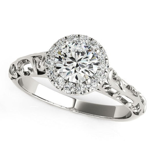 14k White Gold Halo Antique Style Round Diamond Engagement Ring (5/8 cttw) RCJ Rings  CELESTIA LUXE JEWELLERS