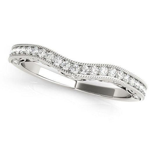 14k White Gold Milgrained Pave Set Curved Diamond Wedding Band (1/5 cttw) RCJ Rings  CELESTIA LUXE JEWELLERS