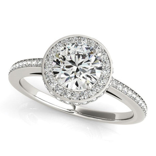 14k White Gold Round Diamond Engagement Ring with Pave Set Halo (1 1/2 cttw) RCJ Rings  CELESTIA LUXE JEWELLERS