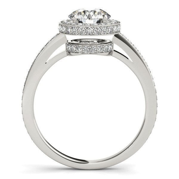 14k White Gold Round Diamond Engagement Ring with Pave Set Halo (1 1/2 cttw) RCJ Rings  CELESTIA LUXE JEWELLERS