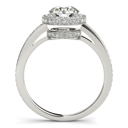 14k White Gold Round Diamond Engagement Ring with Pave Set Halo (1 1/2 cttw) RCJ Rings  CELESTIA LUXE JEWELLERS