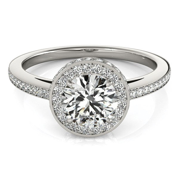 14k White Gold Round Diamond Engagement Ring with Pave Set Halo (1 1/2 cttw) RCJ Rings  CELESTIA LUXE JEWELLERS