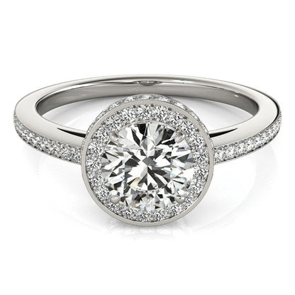 14k White Gold Round Diamond Engagement Ring with Pave Set Halo (1 1/2 cttw) RCJ Rings  CELESTIA LUXE JEWELLERS