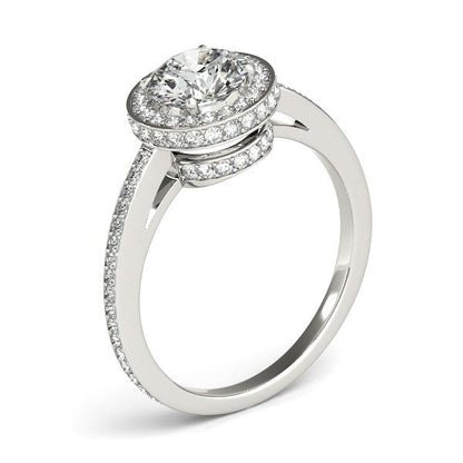 14k White Gold Round Diamond Engagement Ring with Pave Set Halo (1 1/2 cttw) RCJ Rings  CELESTIA LUXE JEWELLERS