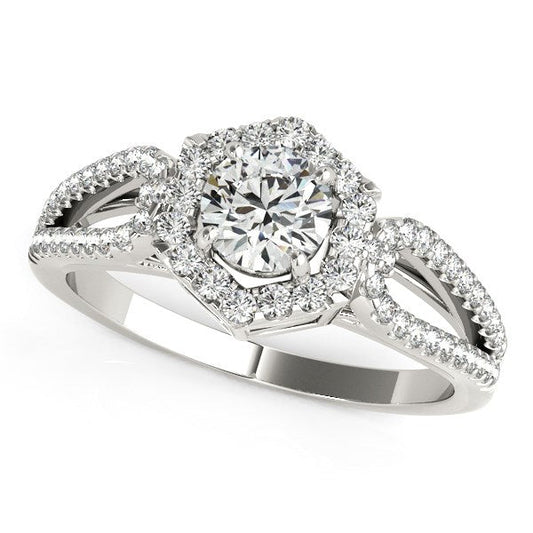 14k White Gold Diamond Engagement Ring with Hexagon Halo Border (7/8 cttw) RCJ Rings  CELESTIA LUXE JEWELLERS