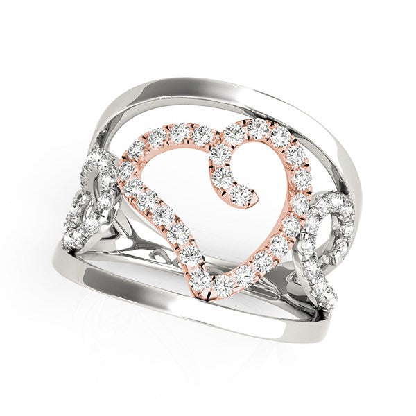 Heart Motif Filigree Style Diamond Ring in 14k White And Rose Gold (1/4 cttw) RCJ Rings  CELESTIA LUXE JEWELLERS