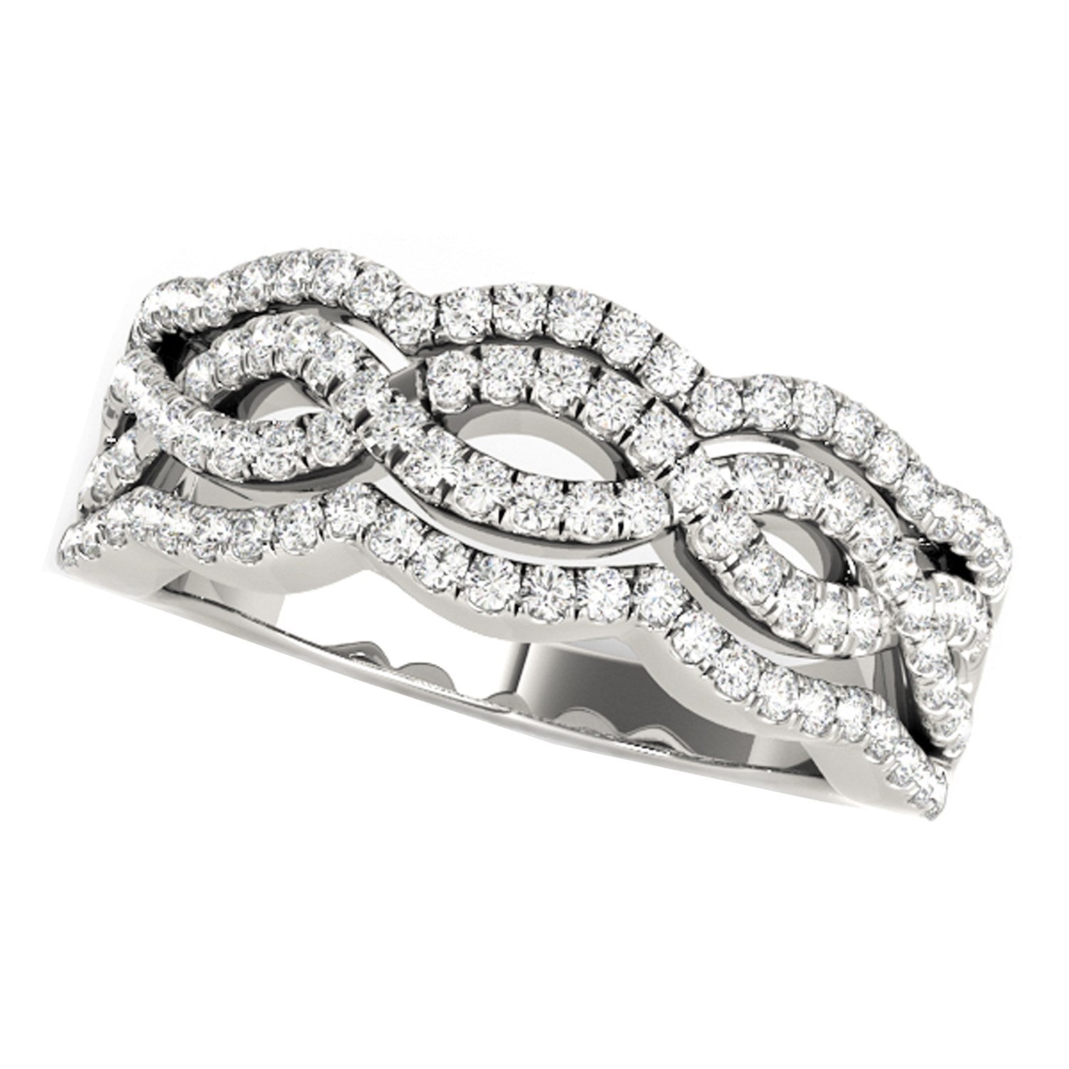 Diamond Studded Ring with Four Curves in 14k White Gold (5/8 cttw) RCJ Rings  CELESTIA LUXE JEWELLERS