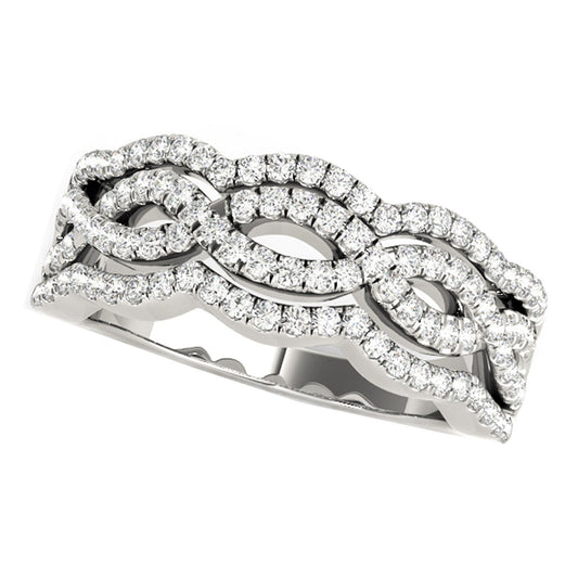 Diamond Studded Ring with Four Curves in 14k White Gold (5/8 cttw) RCJ Rings  CELESTIA LUXE JEWELLERS