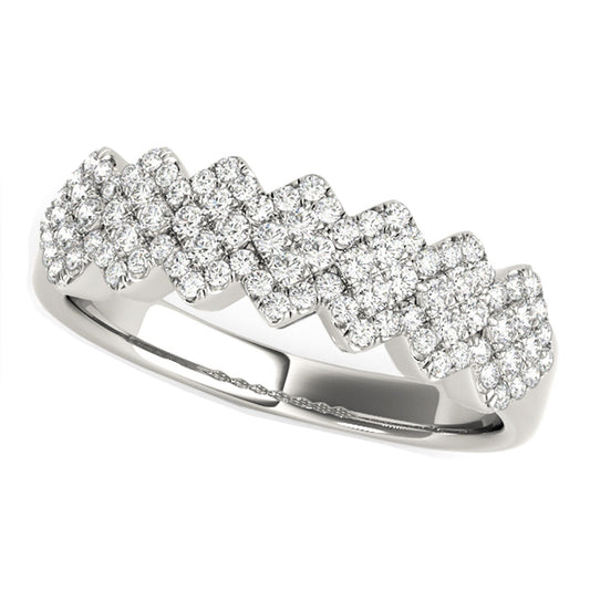 Diamond Studded Wide Multi-Diagonal Pattern Ring in 14k White Gold (5/8 cttw) RCJ Rings  CELESTIA LUXE JEWELLERS