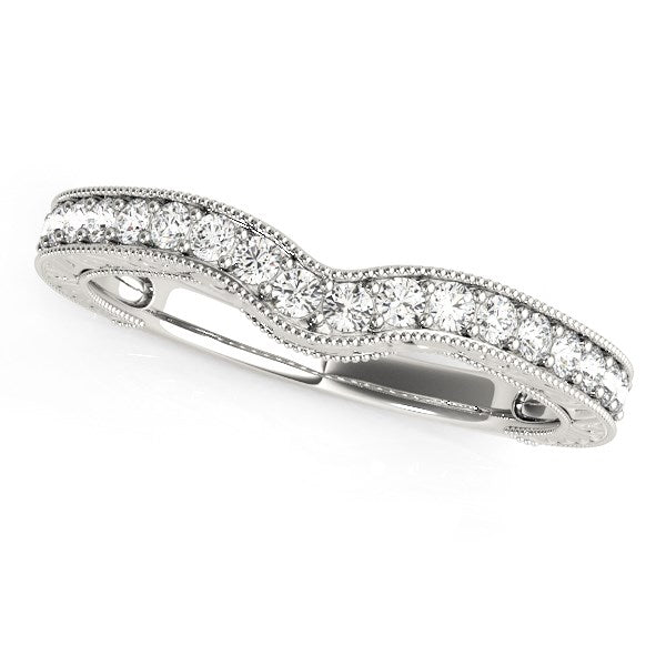14k White Gold Bead Border Curved Diamond Wedding Band (1/4 cttw) RCJ Rings  CELESTIA LUXE JEWELLERS