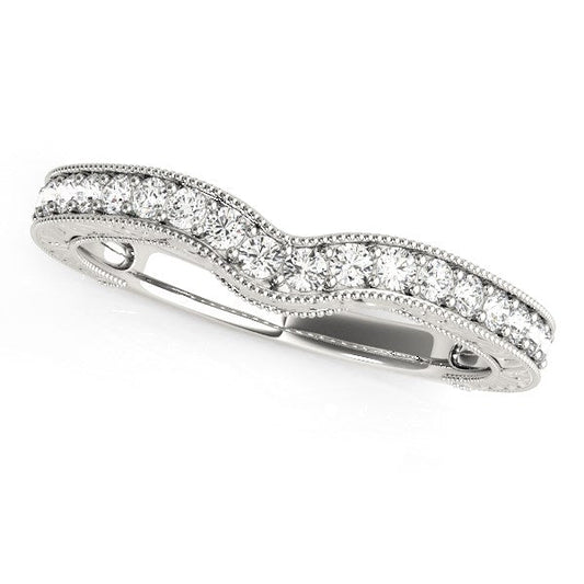 14k White Gold Bead Border Curved Diamond Wedding Band (1/4 cttw) RCJ Rings  CELESTIA LUXE JEWELLERS