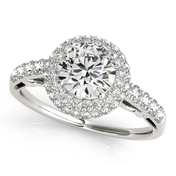 14k White Gold Halo Style Diamond Engagement Pave Shank Ring (1 1/2 cttw) RCJ Rings  CELESTIA LUXE JEWELLERS