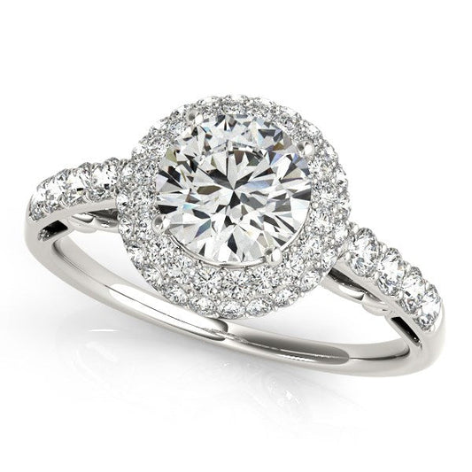 14k White Gold Halo Style Diamond Engagement Pave Shank Ring (1 1/2 cttw) RCJ Rings  CELESTIA LUXE JEWELLERS