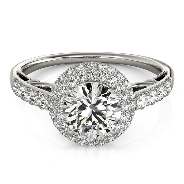 14k White Gold Halo Style Diamond Engagement Pave Shank Ring (1 1/2 cttw) RCJ Rings  CELESTIA LUXE JEWELLERS