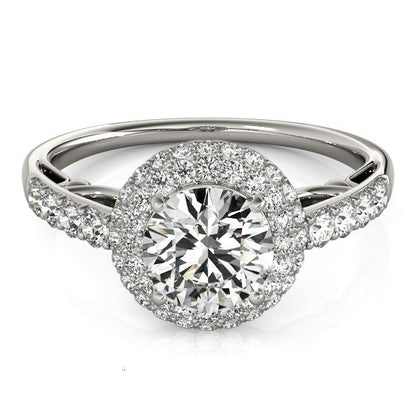 14k White Gold Halo Style Diamond Engagement Pave Shank Ring (1 1/2 cttw) RCJ Rings  CELESTIA LUXE JEWELLERS